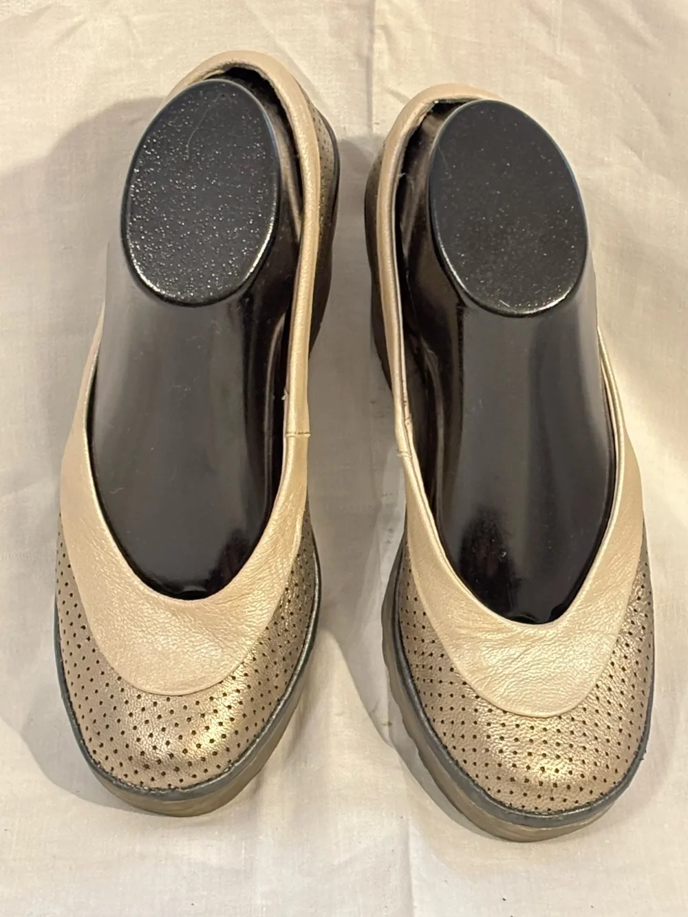 Fly London Metallic Bronze Gold Leather Wedge Shoes EU 37 Mary Jane
